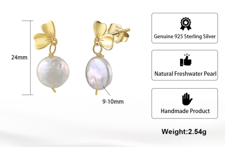 Cercei Lolita din argint 925 placat cu aur 14K cu perle naturale și motiv floral [4]