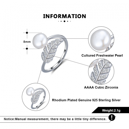 Inel din argint rodiat cu perla si frunza [4]