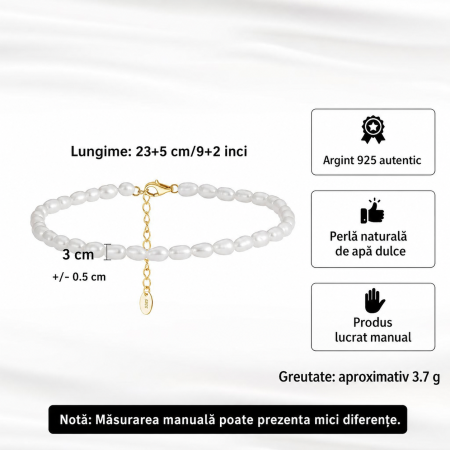 Brățară Gleznă Argint 925 Aurit cu Perle Naturale 23+5 cm Summer [2]