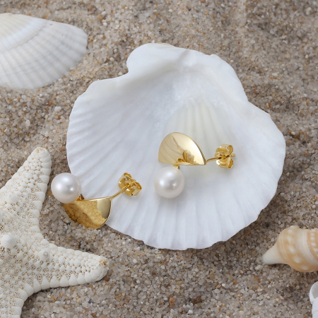 Cercei Luce din argint placat cu aur de 14K și perlă de cultură – moderni și rafinati [4]