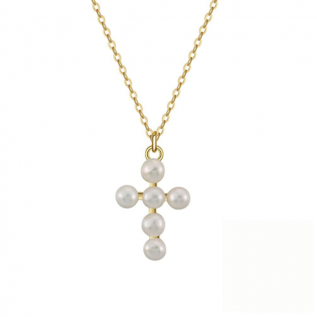 Colier argint aurit perle de cultura Cruce