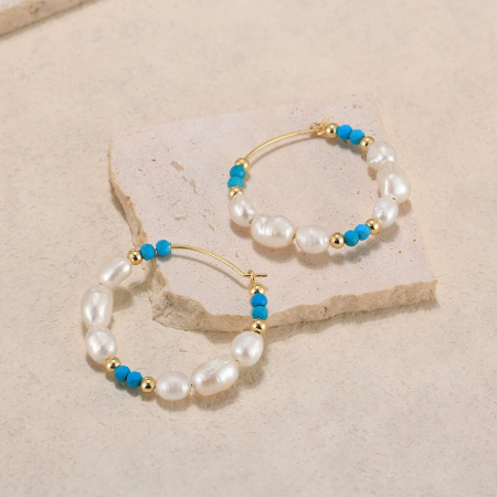 Cercei Boho-Chic din Argint Placat cu Aur 14K, Perle de Cultură și Turcoaze [4]