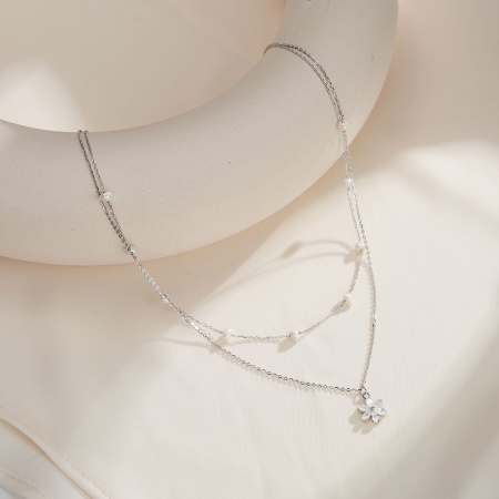 Colier dublu perle de cultura si floare sidef [1]