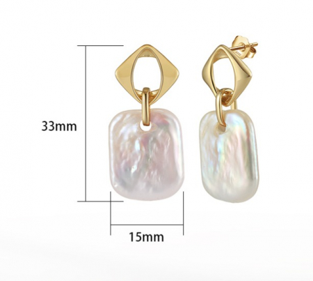 Cercei Romb din argint placat cu aur și perlă baroc [2]