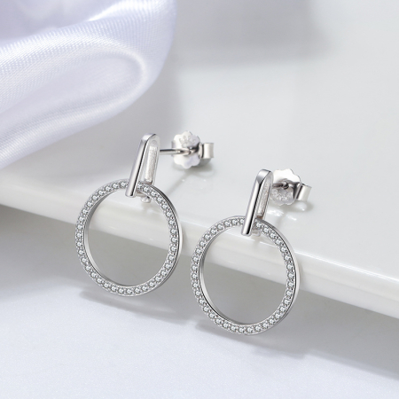 Cercei rotunzi din argint placat cu aur 14K și zirconii – design minimalist elegant [2]