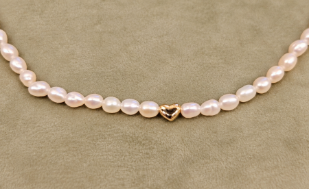 Colier cu perle naturale 3 mm și inimioară din argint placat cu aur 14K – Amore [2]