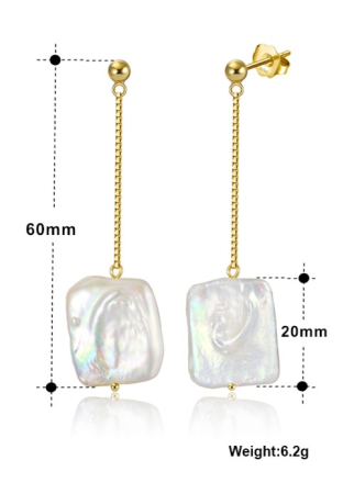 Set colier toggle clasp si cercei lungi din argint placat cu aur si perla baroc Agatha [2]
