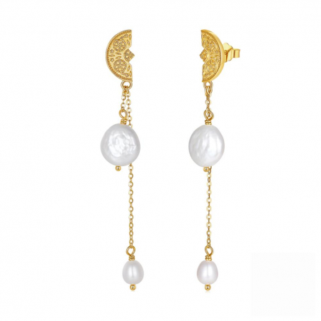 Cercei - Cercei Inca din argint alacat cu aur 14k și perle de cultură