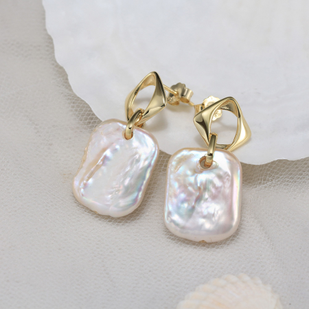 Cercei Romb din argint placat cu aur și perlă baroc [3]