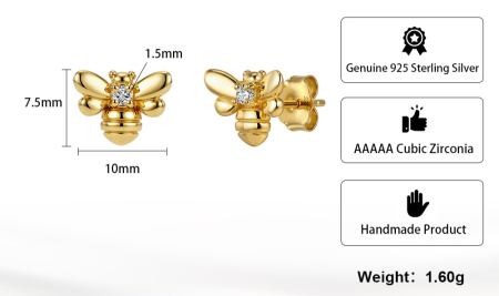 Cercei albină din argint placat cu aur 14K și zirconii [2]