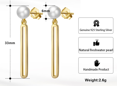 Cercei Olga din argint 925 placat cu aur de 14K cu perle de cultură [1]