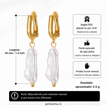 Cercei cu perle Baroc naturale din argint 925 placat cu aur 14K – eleganță contemporană [1]