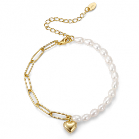 Bratara cu perle de cultura si pandativ inima