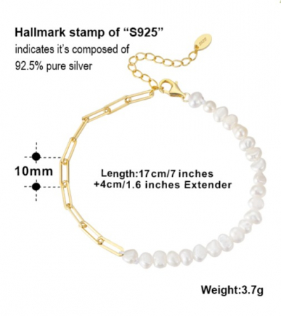 Bratara argint cu lant paperclip si perle de cultura [3]