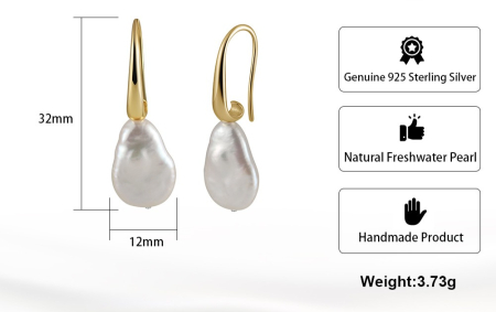 Cercei Boa din argint 925 placat cu aur 14K cu perle baroc [3]