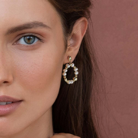 Cercei creole din argint 925 placat cu aur 14K cu perle naturale | Perlissima [2]