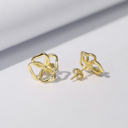 Cercei - Cercei din argint 925 placați cu aur 14K – Design floral minimalist