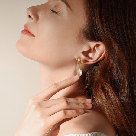 Cercei Link din argint placat cu aur 14k și perle de cultură [1]