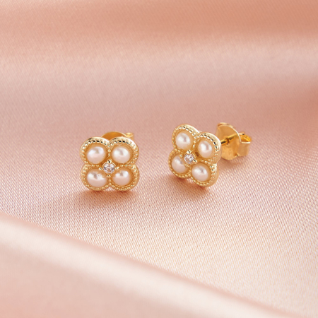 Cercei Lucky din argint 925 placat cu aur 14K cu perle naturale și zirconiu cubic [4]