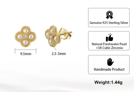 Cercei Lucky din argint 925 placat cu aur 14K cu perle naturale și zirconiu cubic [1]