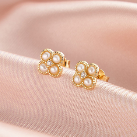 Cercei Lucky din argint 925 placat cu aur 14K cu perle naturale și zirconiu cubic [3]