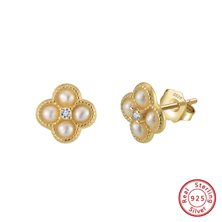 Cercei - Cercei Lucky din argint 925 placat cu aur 14K cu perle naturale și zirconiu cubic