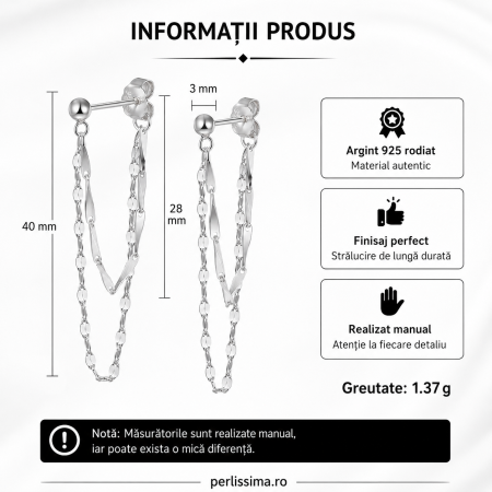 Cercei lungi din argint rodiat – design minimalist cu lanț dublu [2]