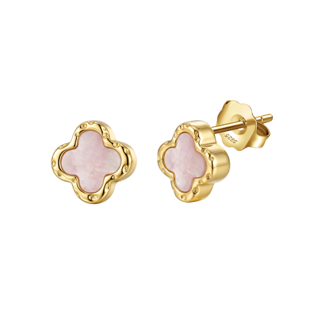 Cercei - Cercei Trifoi Argint 925 Aurit cu Sidef Roz 8mm Pink Clover