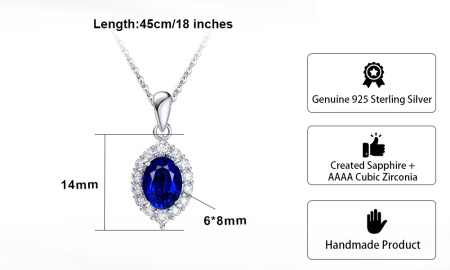 Colier din argint 925 rodiat cu safir de sinteză și zirconii [2]