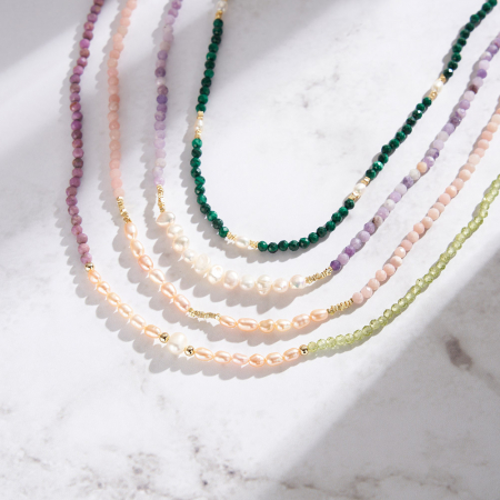 Colier argint cu perle de cultură roz si opal natural roz [4]