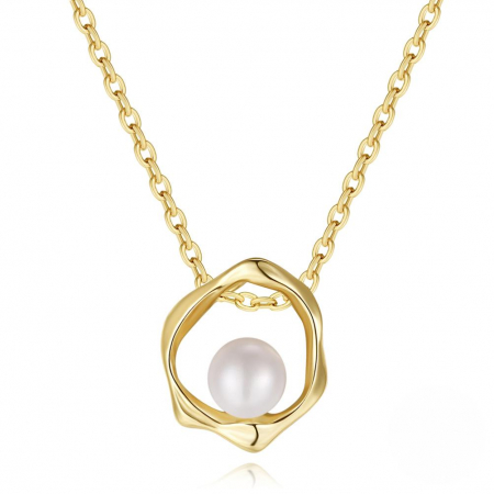 Coliere - Colier Lotus din argint aurit si perle de cultura - minimalist si elegant