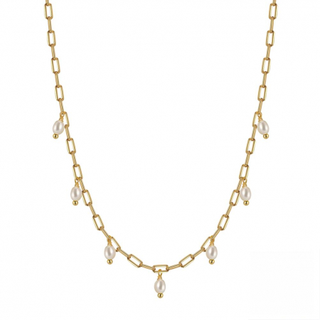 Coliere - Colier paperclip gold din argint rodiat cu perle de cultură – eleganță și modernitate