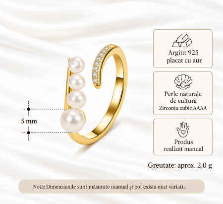 Inel Reglabil cu Perle Naturale și Zirconiu | Perlissima [1]