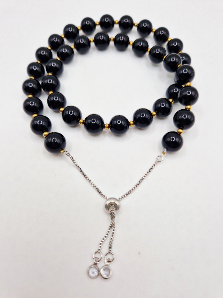 Un elegant colier realizat din Onix negru  de 10mm si inchizatoare reglabila care se potriveste unui catel de talie mare. Lungime 45cm, reglabila. [3]