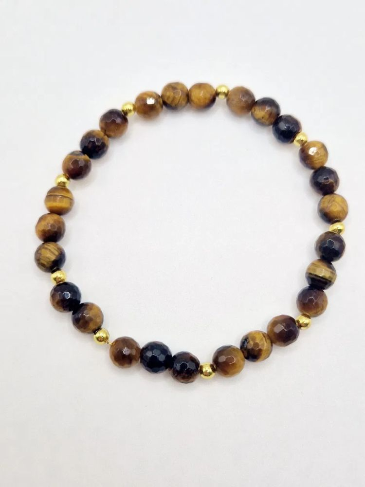 Brățară realizată pe fir elastic siliconat din Ochi de tigru de 6mm, fațetat și hematite aurii. [2]