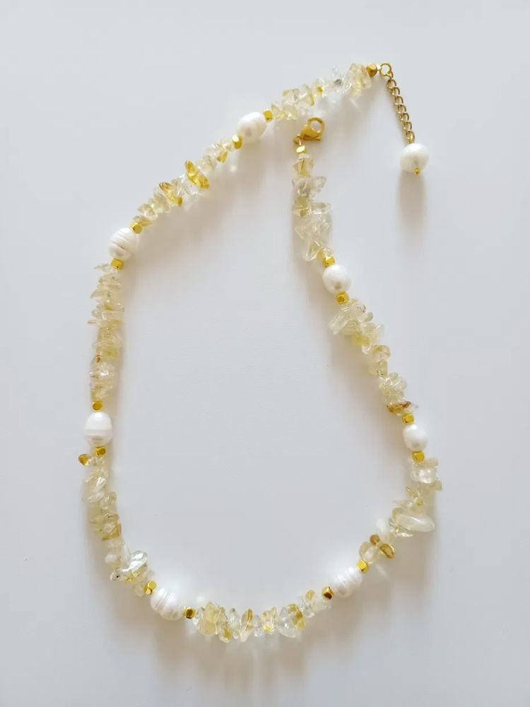 Colier realizat din pietricele neuniforme de Citrin și Perle naturale baroc. [2]