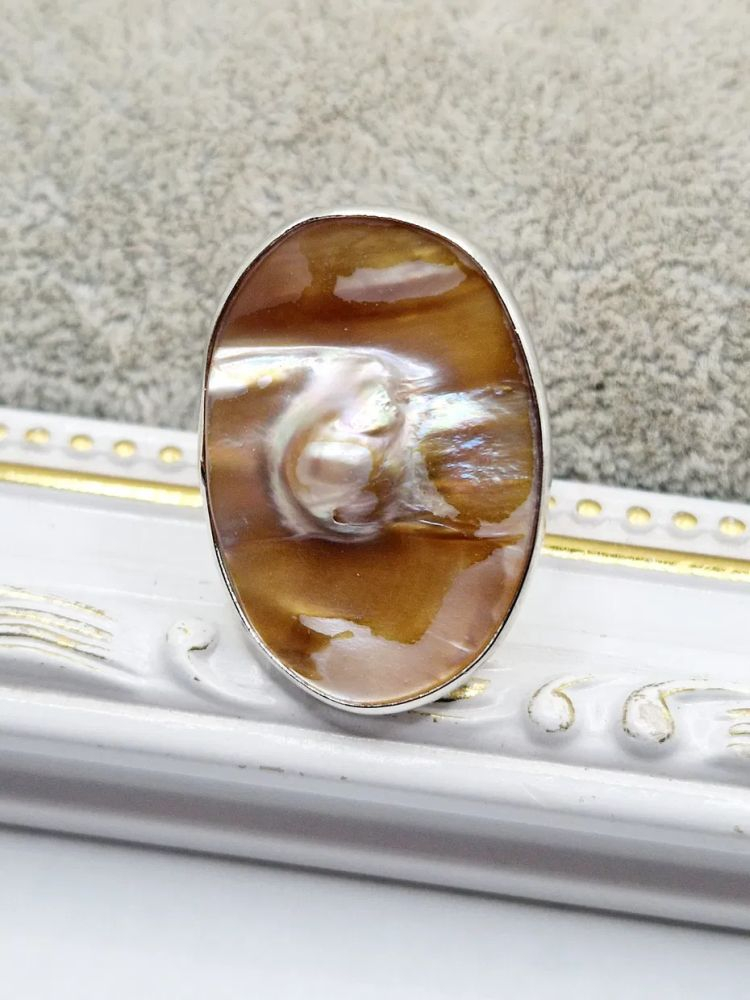 Inel reglabil oval, scoică cu perlă -1 buc [3]