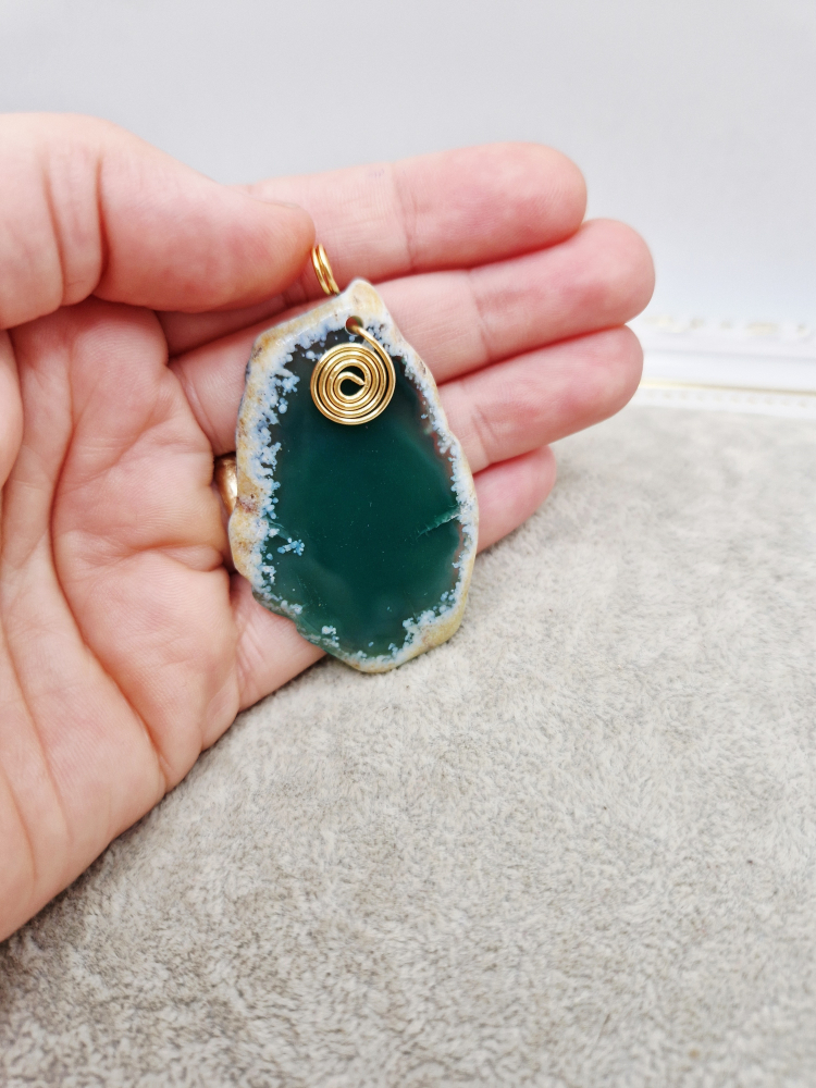 Pandantiv Agata verde cu anou 51x34mm [2]