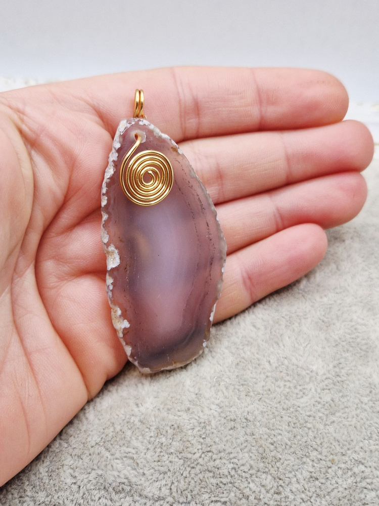 Pandantiv din Agata gri cu anou si orificiu de 5mm. [2]