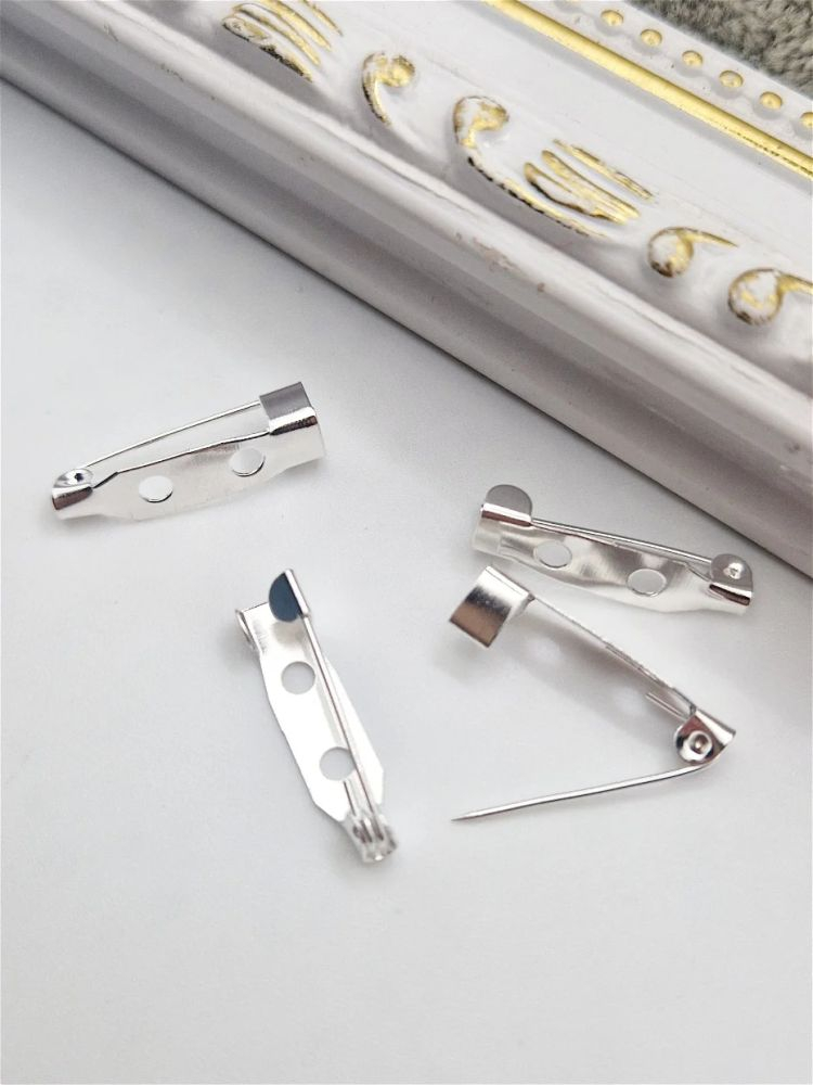 Suport broșă argintiu cu 2 orificii 20x5mm - 1 buc [1]