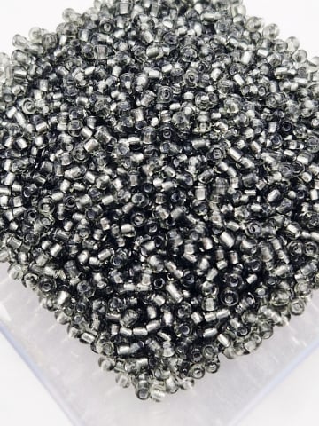 Mărgele de nisip/sticlă 3mm - Margele de nisip gri cu foita 2mm - 30gr