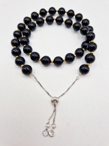 Un elegant colier realizat din Onix negru  de 10mm si inchizatoare reglabila care se potriveste unui catel de talie mare. Lungime 45cm, reglabila. [2]