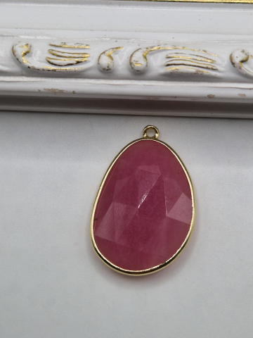 PANDANTIVE - Pandantiv petala cuart roz in rama aurie