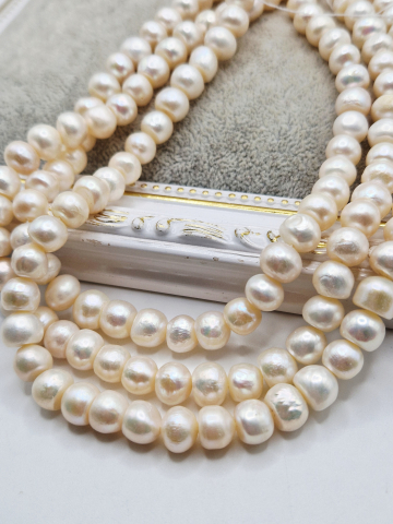 Perle - Perle buton alb mari, 8..9x7..8mm.