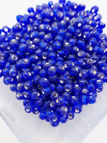 Mărgele de nisip/sticlă 4mm - Mărgele de nisip, albastru cu foita, 4mm - 30gr