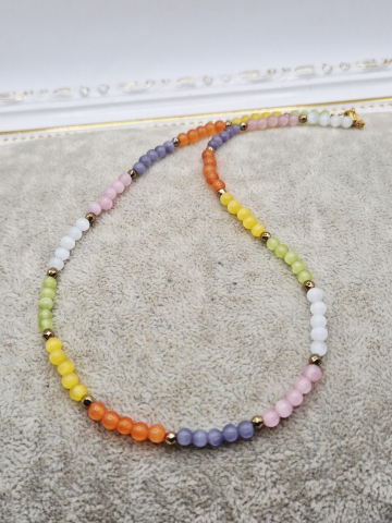 Coliere - Colier delicat la baza gatului (choker) realizat din ochi de pisica in diverse culori si sfere mici de hematit auriu.