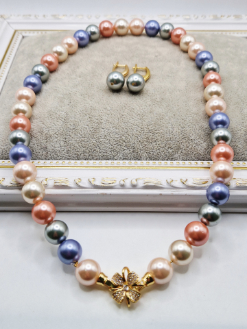 Seturi - Set alcatuit din Colier si Cercei, realizat din perle tip Mallorca mari si cubic zirconia. Inchizatoare si tortite cubic zirconia, nu oxideaza.