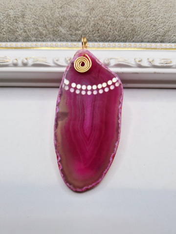 PANDANTIVE - Pandantiv Agata fucsia cu anou 65x33mm
