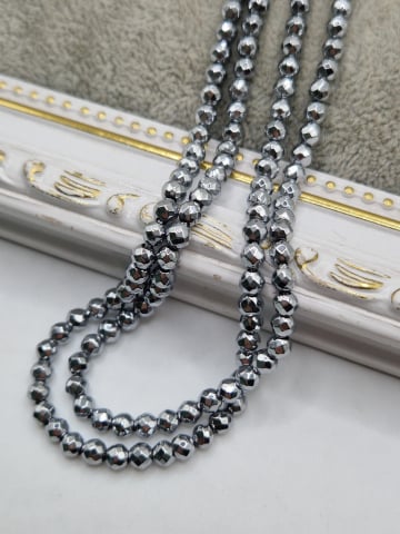 Labradorit - Hematit fatetat argintiu 4mm - 1 buc