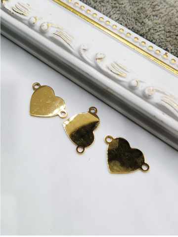 Inox - Link inima 4mm, inox auriu cu 2 orificii